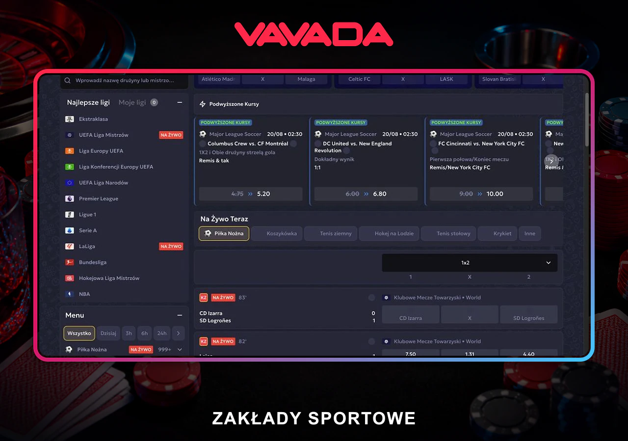 Vavada Sport: wydarzenia, kursy przedmeczowe, zakłady live i kupon gracza.